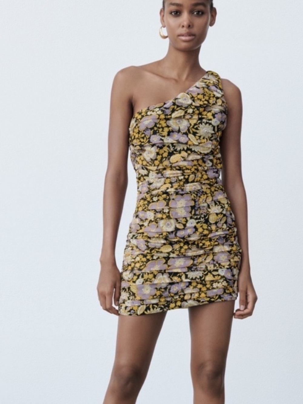 Zara One Shoulder Mini Dress Large Cocktail Hoco Indie Dark Floral Homecoming